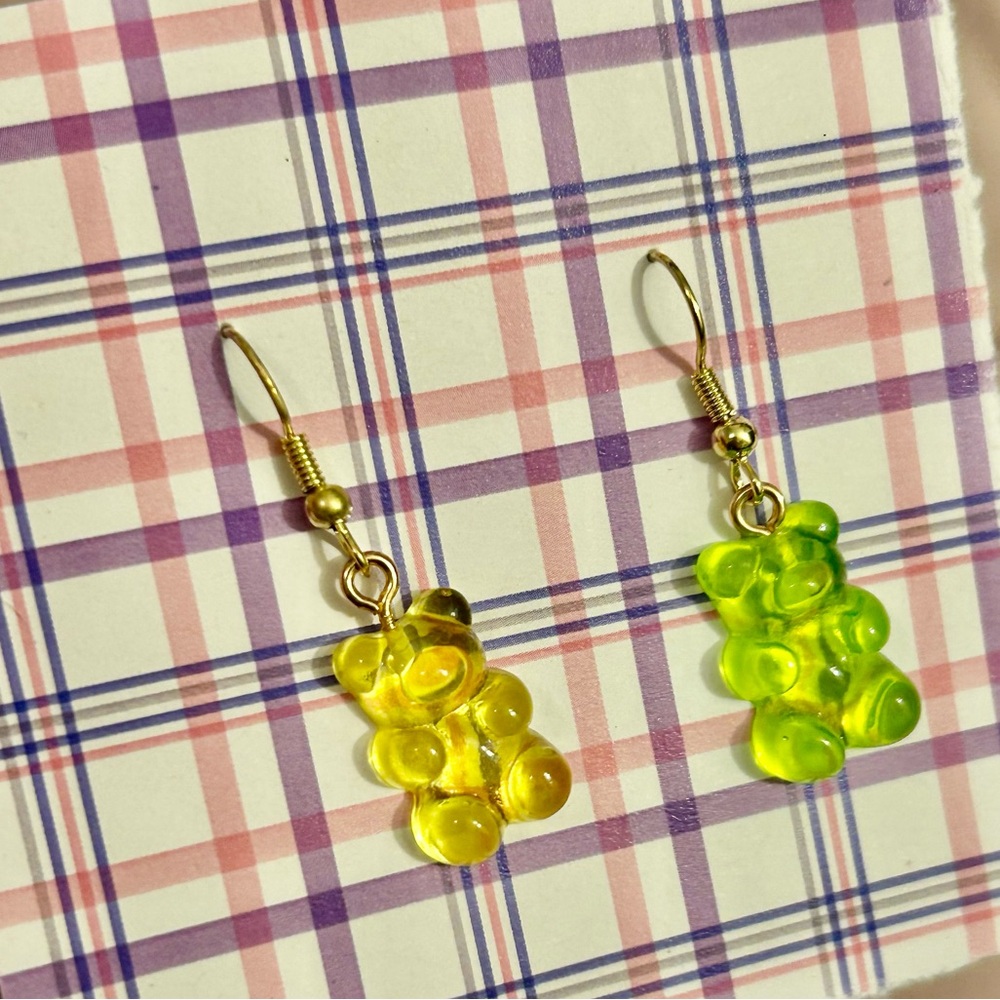 Yellow and Green Gummy Bear Earrings - Picture 2 of 5